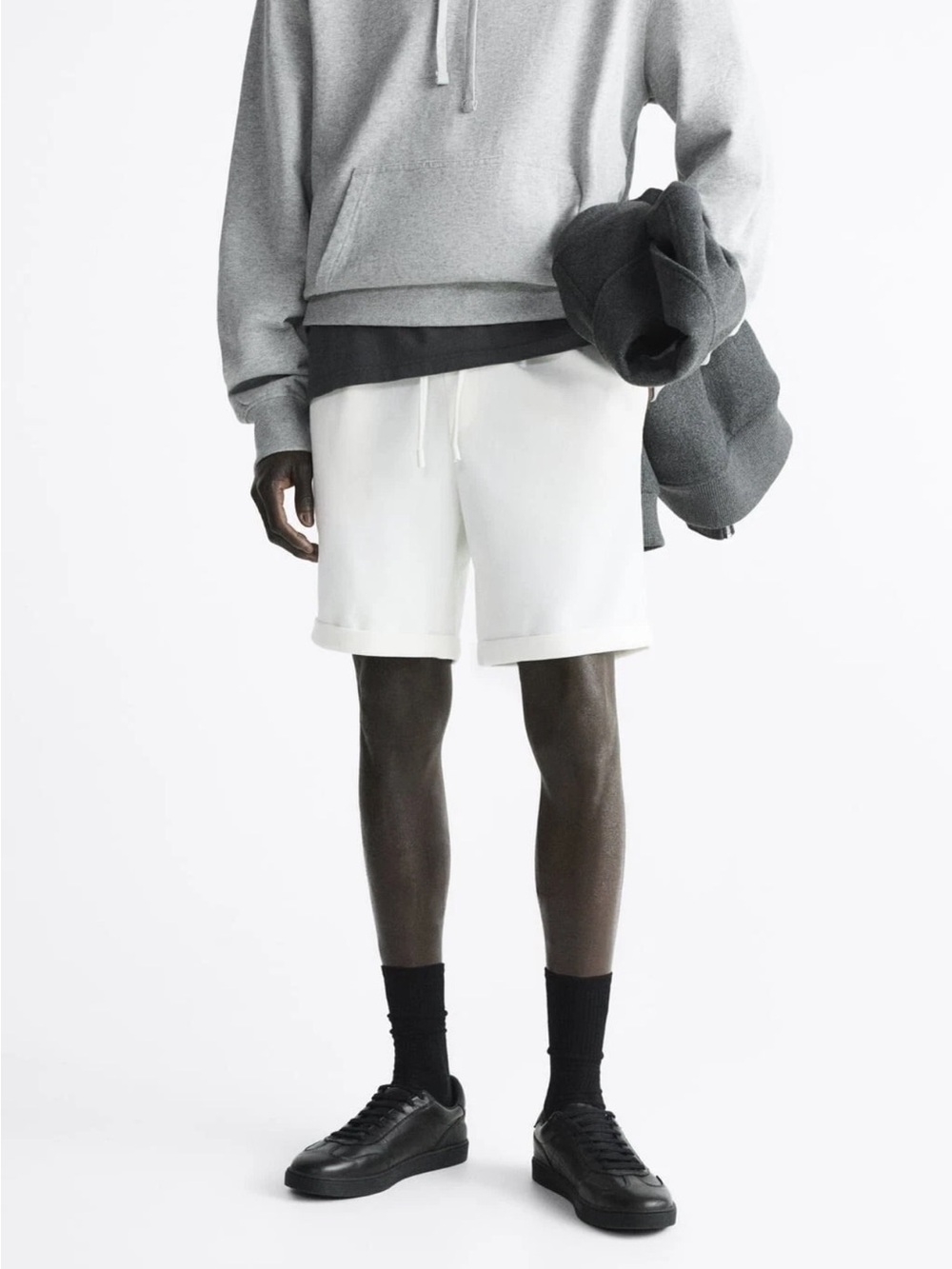ZARA Men’s White Drawstring Jogger Bermuda Cargo Stretch Shorts Small